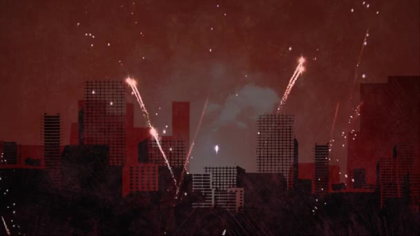 Fuochi Artificio Animati Sullo Sfondo Skyline Della Città — Video Stock