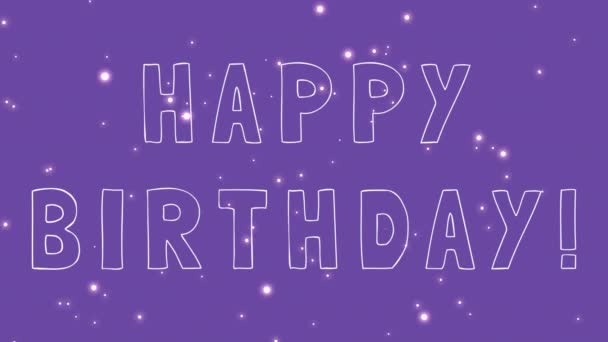 Feliz Cumpleaños Texto Con Puntos Borrosas Pasando Por Fondo Púrpura — Vídeo de stock