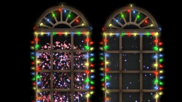 Animovaný Windows Chistmas Světlem Zobrazující Animovaný Ohňostroj — Stock video