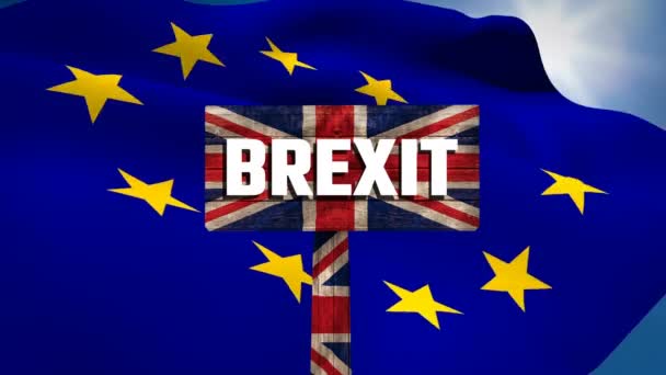 Анімовані Прапор Дме Вітер Проти Анімовані Великобританії Brexit Знак — стокове відео