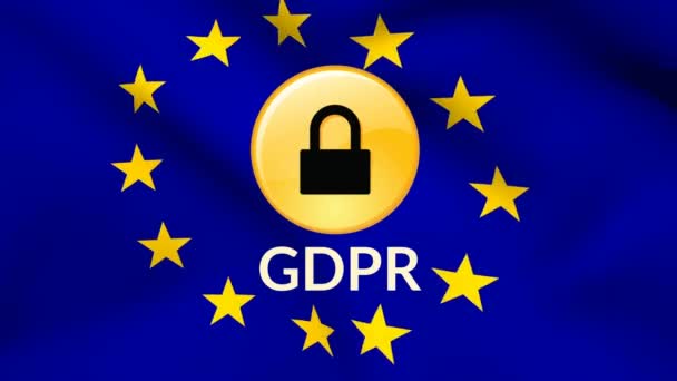 Gdpr Safety Icon Digital Animated Flag Background — Stock Video