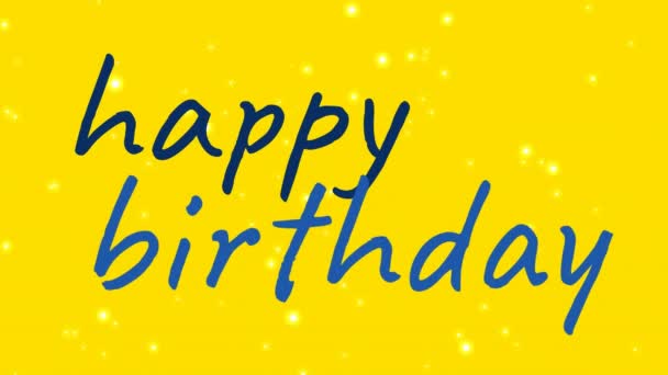 Blue Happy Birthday Text White Dots Passing Yellow Background — Stock Video