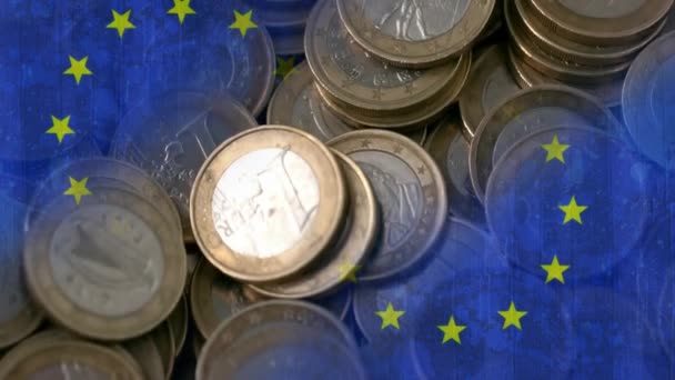 Euro Coins Falling Animated Flag Background — Stock Video