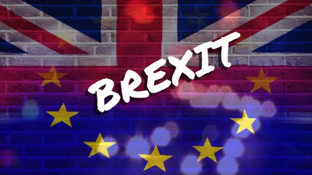 Анимированные Фары Автомобилей Оживленной Улице Фоне Анимированного Британского Флага Brexit — стоковое видео