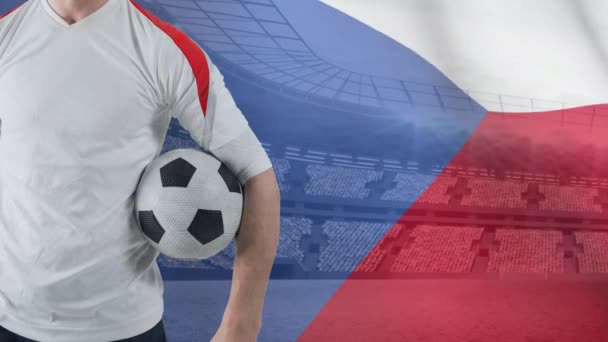 Jugador Fútbol Contra Bandera República Checa Animada Estadio — Vídeos de Stock