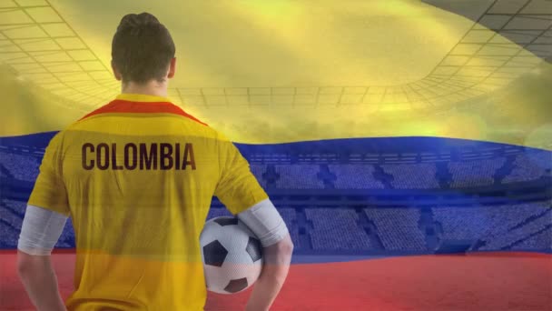 Immagine Composita Del Giocatore Calcio Contro Bandiera Colombiana Animata Che — Video Stock