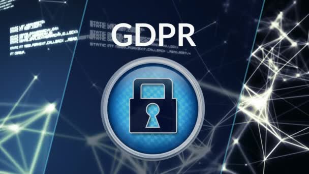 Gdpr 网络安全图标对动画消化蓝色背景 — 图库视频影像