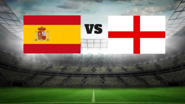 Animated Football Field Lights Spanish English Flag — Stock Video