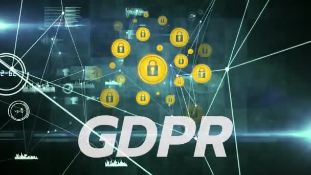 Gdpr Vor Animierten Sicherheitssymbolen Hintergrund — Stockvideo