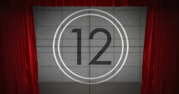 Animated Countdown Theater Red Curtains — Stock Video