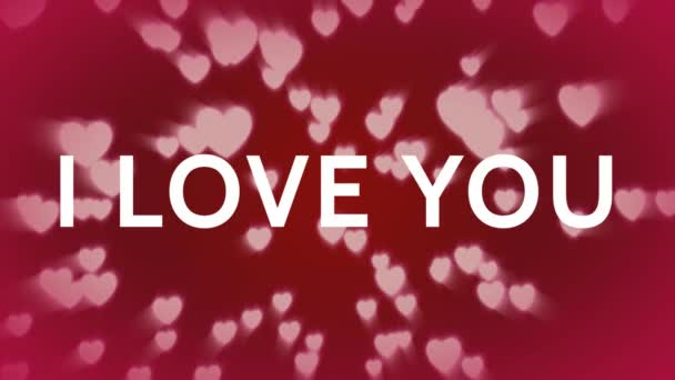 Digitalkompositionen Von Love You Vor Rotem Hintergrund Mit Herabfallenden Weißen — Stockvideo
