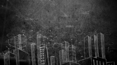 Blackboard şehir animasyonlu arka planı çizim