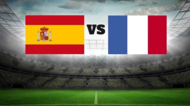 Işıkları ile spainl ve Fransa bayrağı ile animasyonlu futbol sahası
