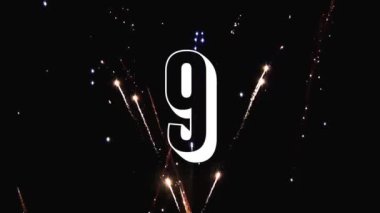 Fireworks animasyonlu karanlık gökyüzü karşı ile animasyonlu geri sayım