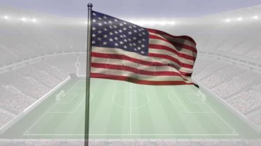 Animasyonlu futbol stadyumu arka plan karşı rüzgarda üfleme animasyonlu Amerikan bayrağı