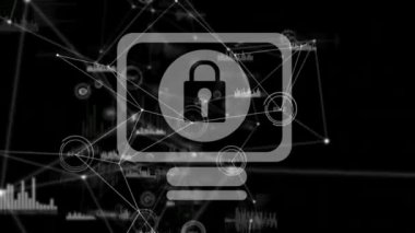 Internet güvenlik simgeleri dijital animasyon siyah ve beyaz arka plan