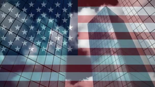 Animated Skyscraper Animated American Flag Background — Stock Video