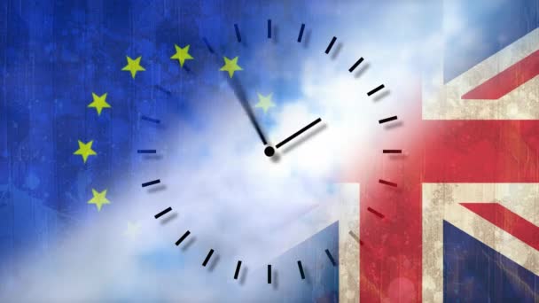 Zegar Tyka Przeciwko Animowane Tle Flaga Wielkiej Brytanii — Wideo stockowe