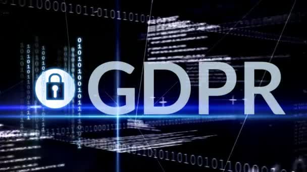 Gdpr Animado Contra Fondo Animado Digital Negro Azul — Vídeo de stock