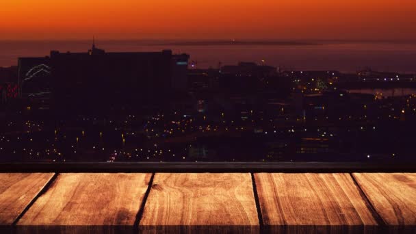 Ciudad Noche Con Faros Luces Nocturnas Contra Escenario Animado — Vídeos de Stock