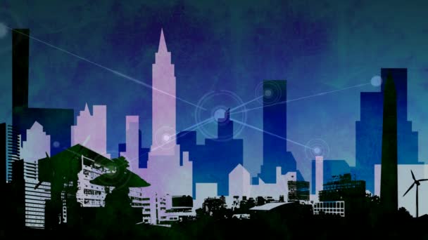 Animated Urban City Skyline Digital Animated Background — Stock Video