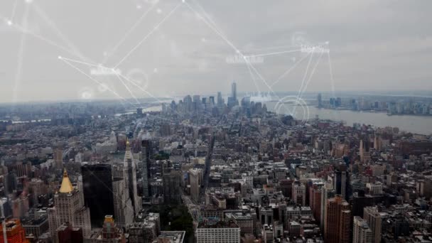 Veri Bağlantıları Hareket Ile Büyük Şehrin Hava Görünümünün Dijital Bileşik — Stok video