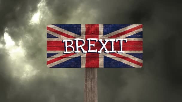 Thunder Sfondo Animato Contro Bandiera Britannica Con Segno Brexit — Video Stock