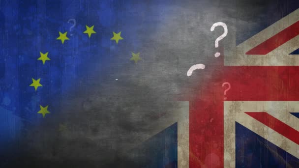 Geanimeerde Questionmarks Tegen Geanimeerde Groot Brittannië Vlag Achtergrond — Stockvideo