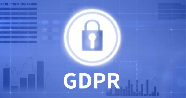 网络安全图标 Gdpr 对蓝色动画背景4K — 图库视频影像