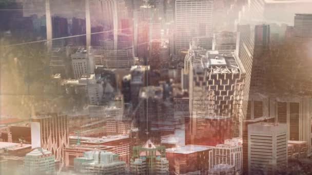 Városra Megy Egy Mélyebb Pillantást Városon Belüli Digitális Kompozit — Stock videók