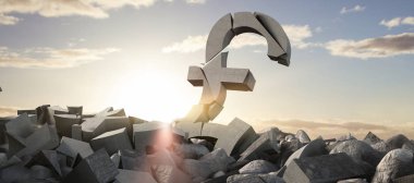 3D görüntü mavi gökyüzünün doğal görünümü karşı taşlarla hasarlı Lirası sembolü