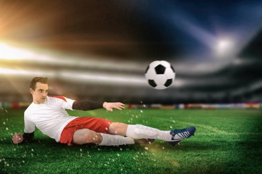 Beyaz futbol stadyumu karşı tekme, futbolcu