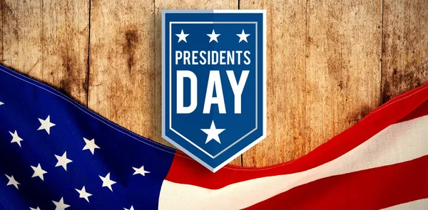 Voorzitters Dag Pictogram Tegen Amerikaanse Vlag Een Houten Tafel — Stockfoto