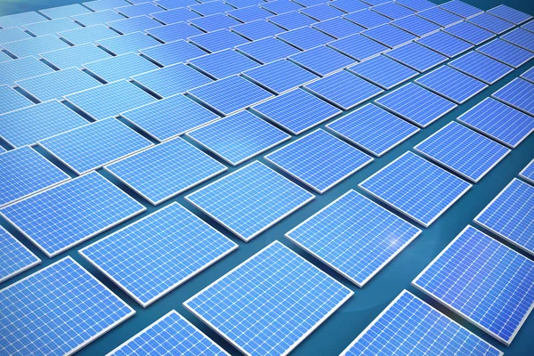 Paneles Solares Azules Sobre Fondo Azul Oscuro — Foto de Stock