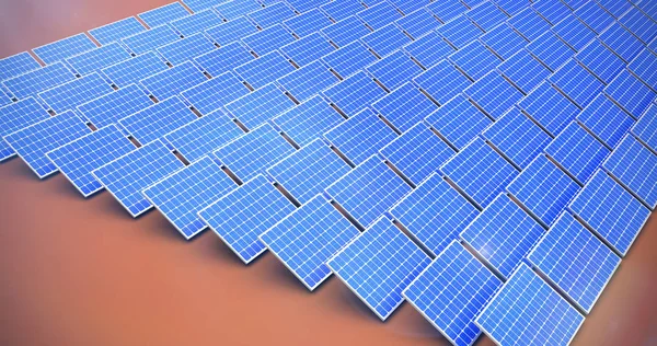 Modrá Solární Panely Proti Oranžové Pozadí — Stock fotografie