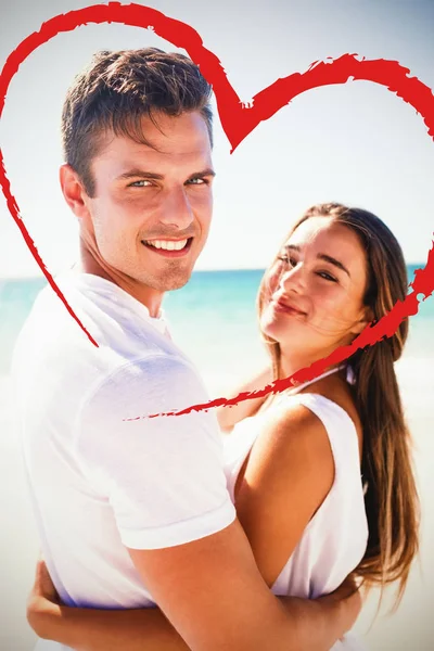 Coração Contra Retrato Casal Bonito Abraçando — Fotografia de Stock