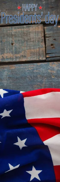 Dzień Szczęśliwy Prezydentów Przed Amerykańską Flagę Drewnianym Stole — Zdjęcie stockowe