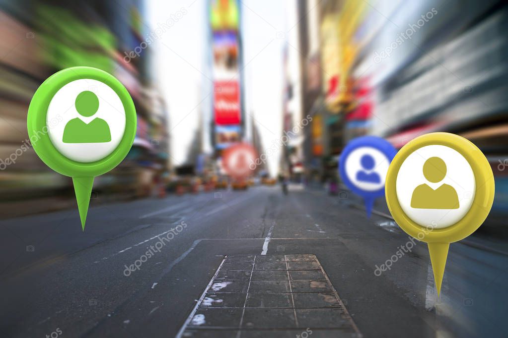 Green application symbol against blurry new york street