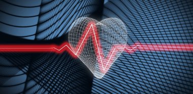 Skeç siyah zemin üzerine kırmızı EKG çizgi karşı 3d kalp şeklinin yakın çekim