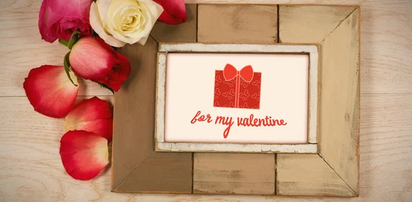 Message Mignon Saint Valentin Dans Cadre Sur Bureau Avec Cadeau — Photo