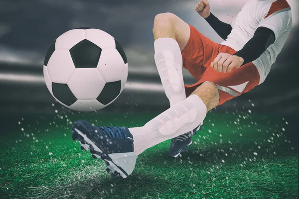 Football Player White Kicking Close Soccer Field — Stock Photo, Image