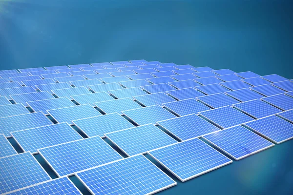 深蓝色背景下的太阳能电池板 — 图库照片