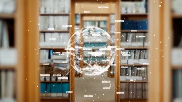 Eğitim Kütüphanesi Ile Hareket Dünya Dijital Bileşik — Stok video