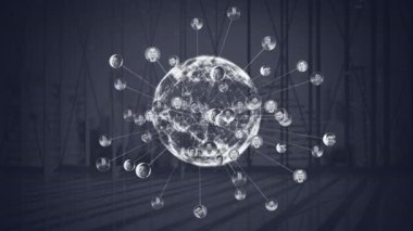 Dijital dünya bir dünyanın diğer binalar ve şehir arka plan karşı bir binada bağlı