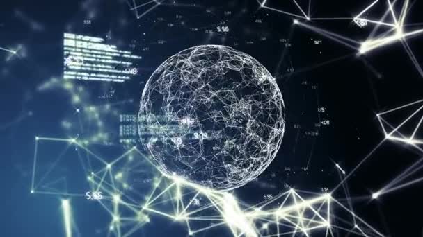 Digitale Aarde Met Informatie Omgeven Door Gegevens Verbonden Animatie — Stockvideo