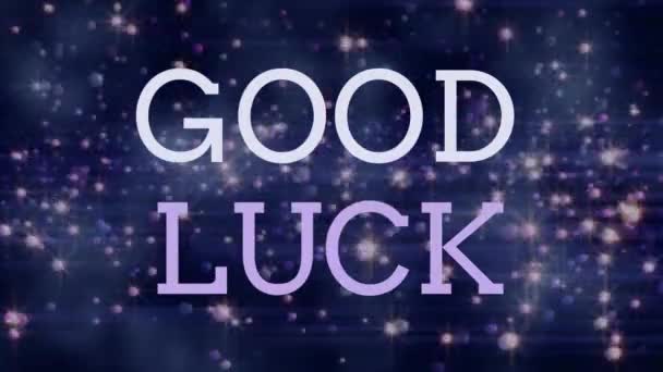 Good Luck Text Purple Background Bright Lights Flying Sky — Stock Video