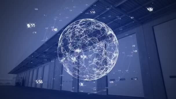 Digital Composite Data Connections Rotating Digital Globe Blue Background Garages — Stock Video