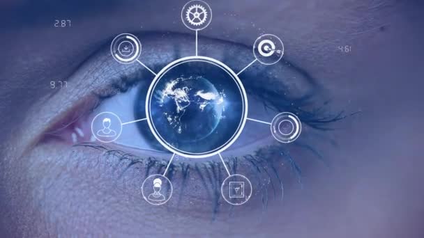 Modrý Oči Oko Digitální Připojení Země — Stock video