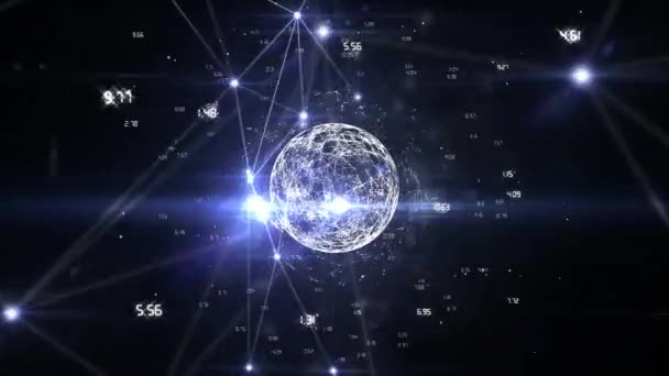 回転デジタル地球儀と黒の背景に紫のライトでデータ接続 — ストック動画