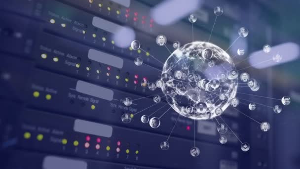 Vedere Laterală Animației Transforma Globul Împotriva Unei Camere Server Fundal — Videoclip de stoc
